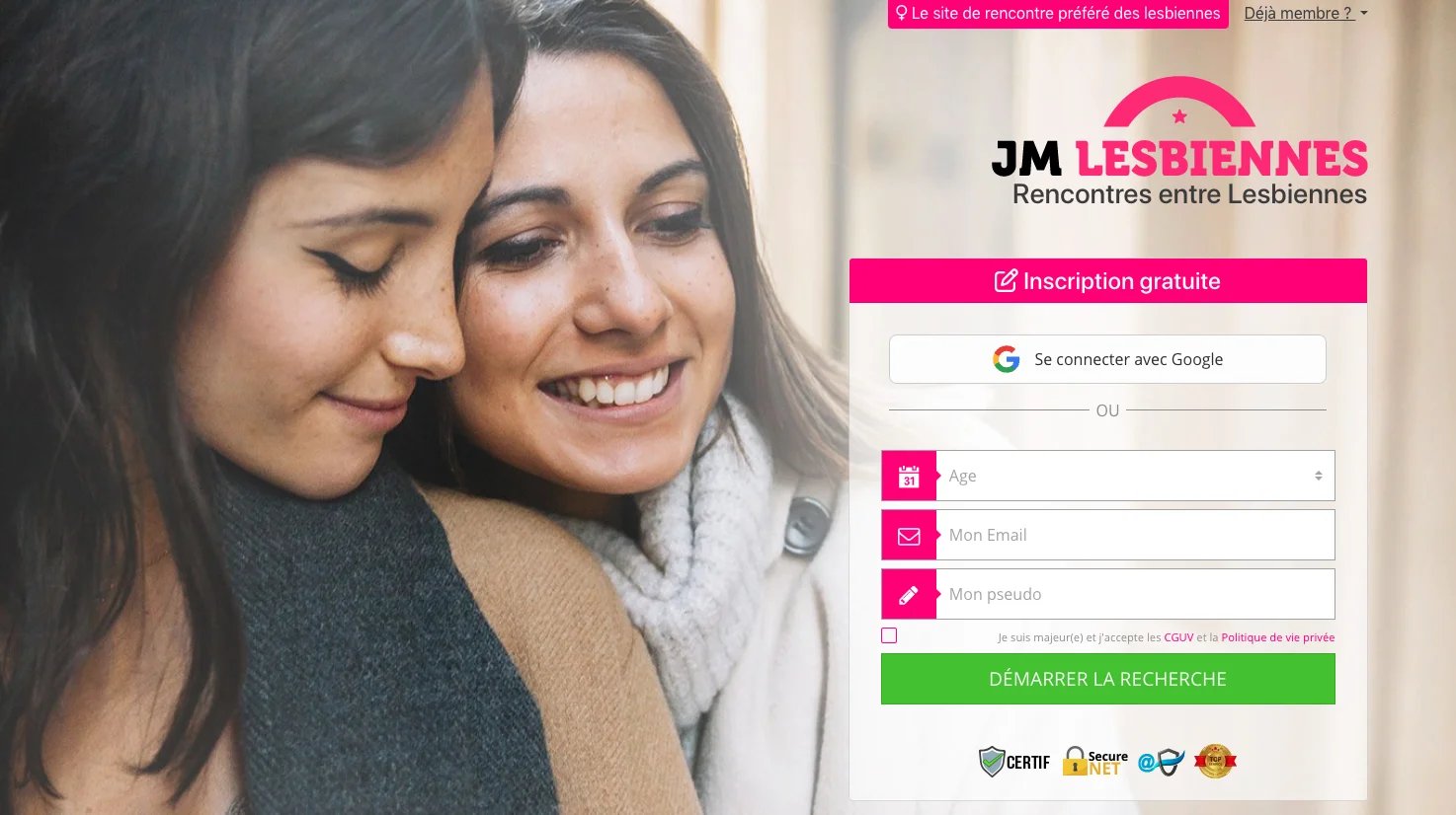 Capture d'écran 1 — JM Lesbiennes avis 2026 : notre test complet de la déclinaison rencontres exclusivement féminines